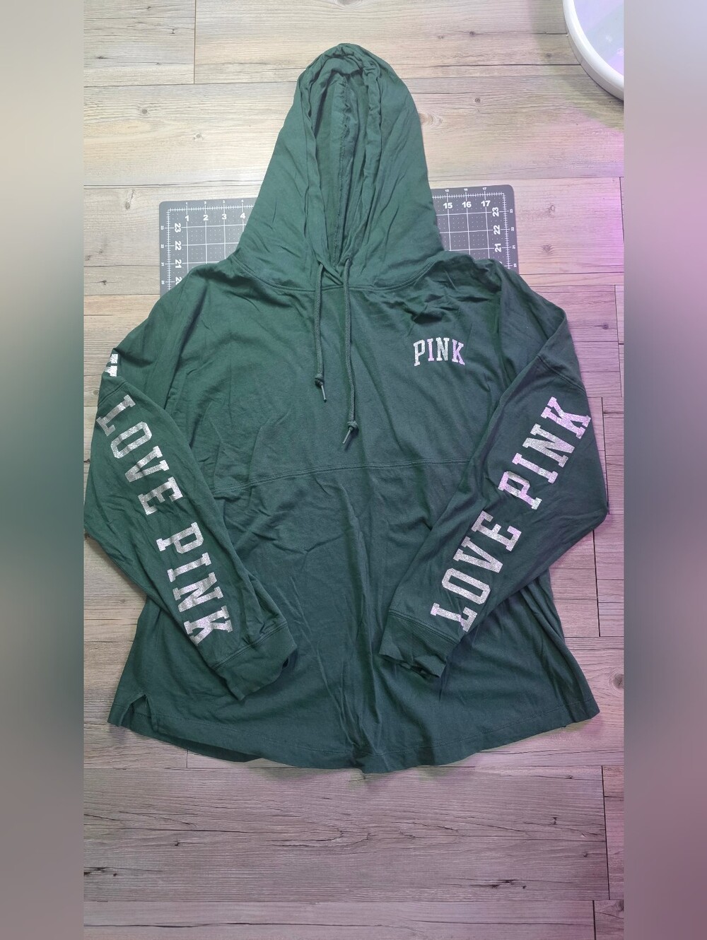 PINK Victoria's Secret Dark Green Pullover with Glitter Logo